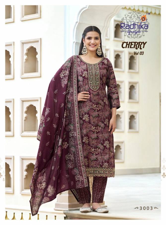 Cherry Vol 3 By Radhika Printed Embroidery Kurti With Bottom Dupatta Wholesale Market In Surat
